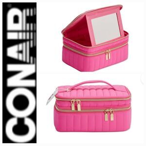 Conair X Sophia Joy Quilted Double Zip Around Traincase w/Mirror & Brush Holder